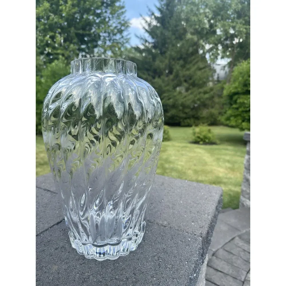 Vintage Tiffany & Co. 13 1/4” Oriental Flower Vase Clear Large Glass Optic Swirl